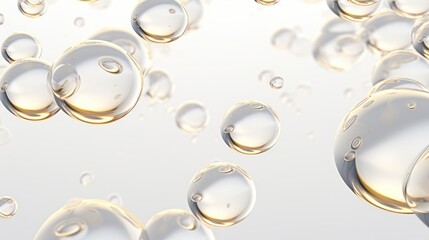 Macro shot of colorful water drops with shallow depth of field. Bubbles floating in water.