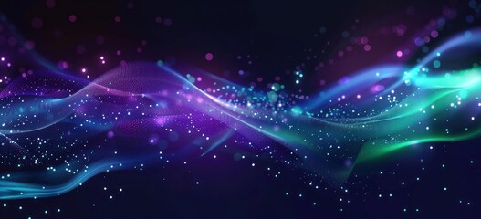 Abstract background with digital waves and glowing dots on dark blue