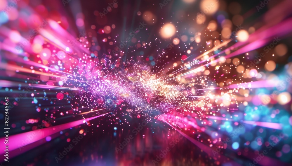 Poster abstract background with a colorful explosion of light particles and bokeh