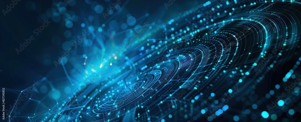 Aufkleber abstract futuristic blue background with digital waves and glowing circular elements for technology 