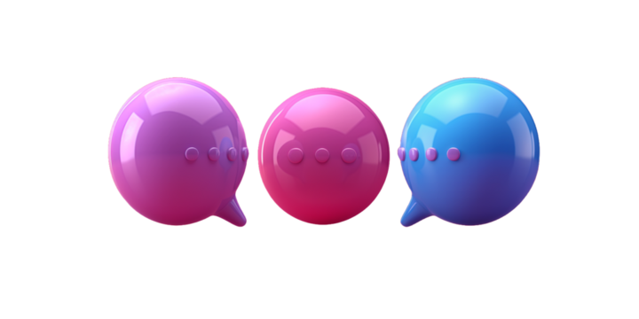 3D speech bubble icon isolated, Shiny pink bubble transparent background