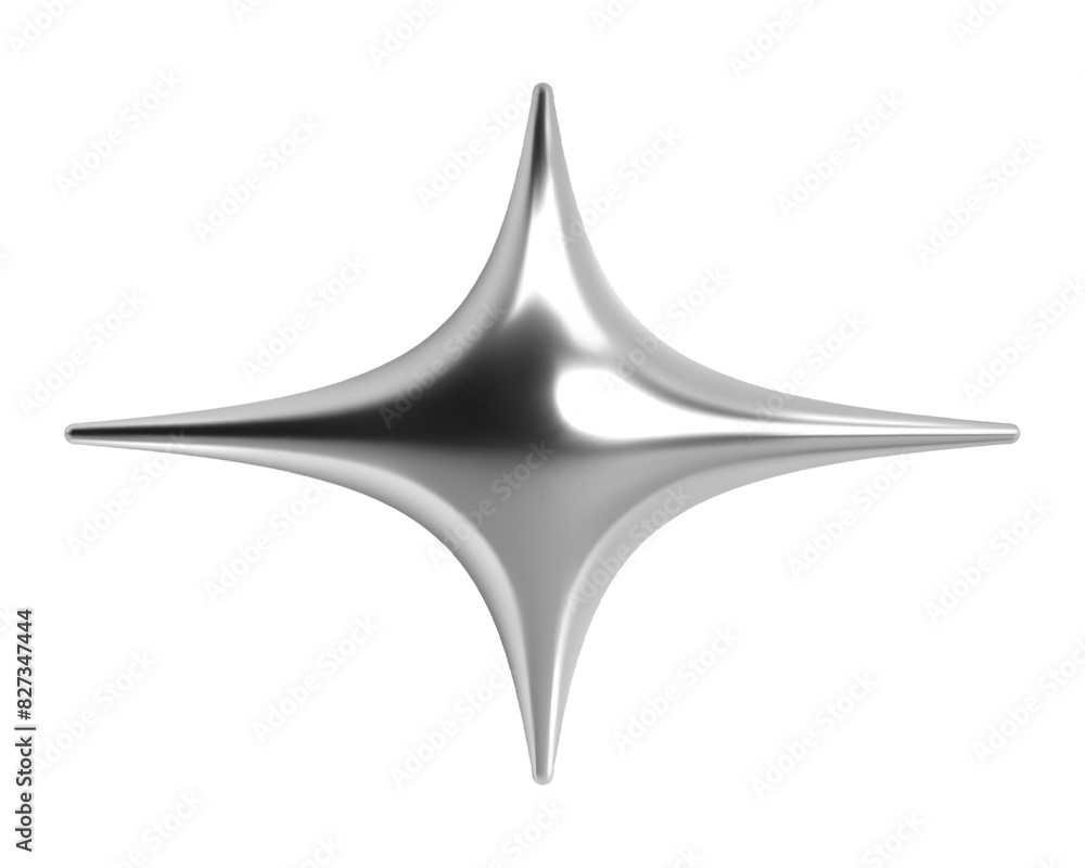 Poster 3d chrome star in futuristic cyber space y2k style. isolated vector element with a spark or flash ab