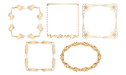 Rectangle, Oval golden decorative floral border frame