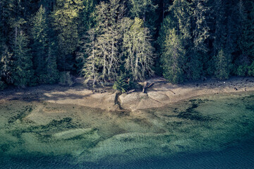 Aerial view of Burgoyne Bay from Mount Maxwell, Salt Spring Island, BC Canada