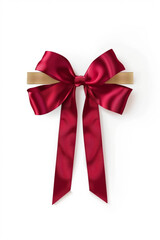 Minimalistic Red ribbon and bow with gold photorealistic high quality isolated on white background