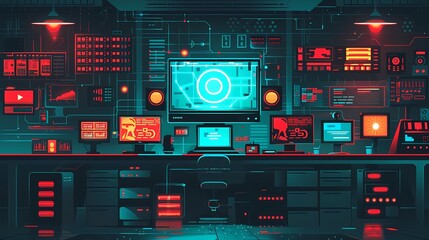 Obraz premium Picture a flat design of a cyber attack being thwarted by a security system