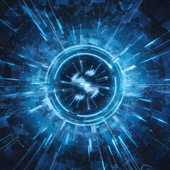 Abstract blue tech background with digital waves, dynamic network system