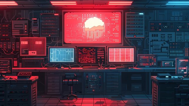 Picture a flat design of a cyber attack being thwarted by a security system