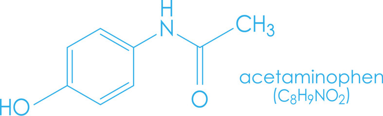 Acetaminophen (or paracetamol) molecule structure, chemical formula illustration