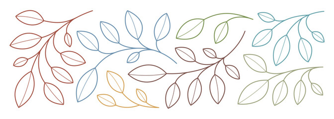 Colorful Leaf Branches Minimalist Vector Illustration