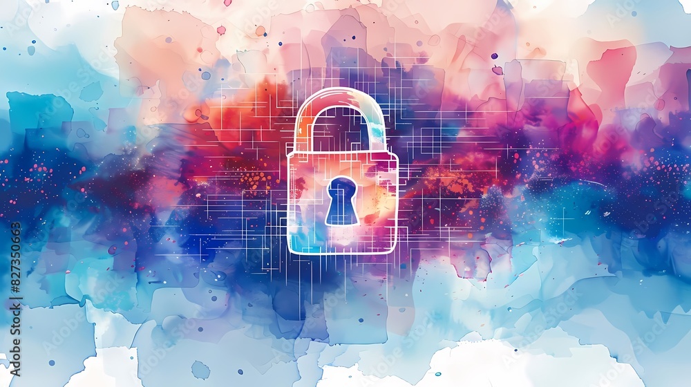 Aufkleber see a flat design of a digital lock on a data file