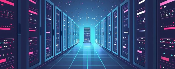 See a flat design of encrypted data transferring between secure servers