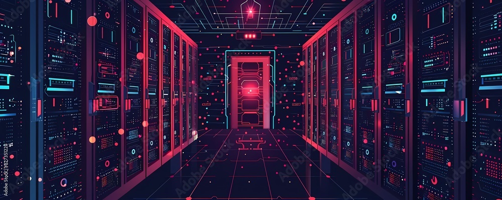 Aufkleber see a flat design of encrypted data transferring between secure servers