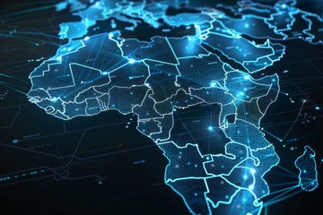 Digital Map of Africa Network Connection created with Generative AI