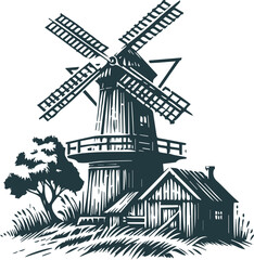 Vector stencil art of a traditional windmill