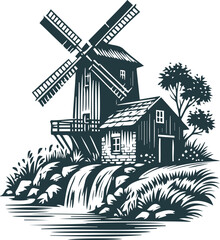 Vector stencil art of a quaint windmill