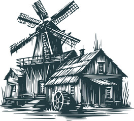 Vector stencil of a historic windmill