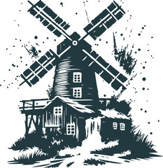 Vector stencil art of an ancient windmill