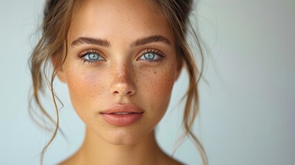 young woman face portrait beauty model touching cheekbones women facial skin care and facelift treatment