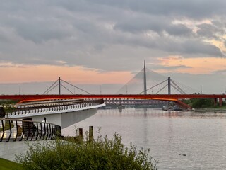 Gazela Bridge on a cloudy day. Belgrade, Serbia