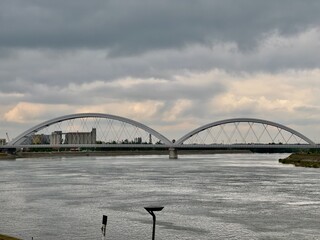 View of Zezelj Bridge on the Danube River in Novi Sad, Vojvodina, Serbia