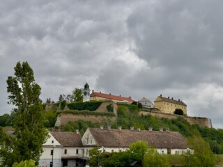 View of Petrovaradin Fortress on a cloudy day, Serbia