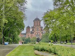 Fototapeta premium St. Mark Orthodox Church at Tasmajdan Park, Belgrade, Serbia