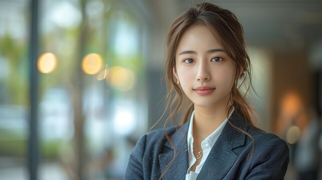 Portrait Of A Business Woman Beautiful Asian Cute Girl With Suit Standing Arms Crossed