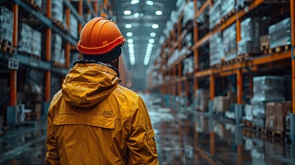Obraz premium working clothes driver reachtruck busy working on the logistics warehouse store