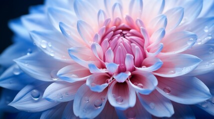 Fototapeta premium Delicate Dahlia Petals With Water Droplets In Soft Pink And Blue Hues. Generative AI