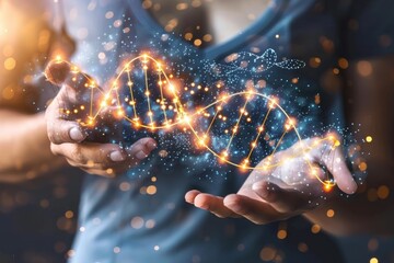 Hands creating a golden DNA structure, symbolizing the innovative and valuable nature of genetic research