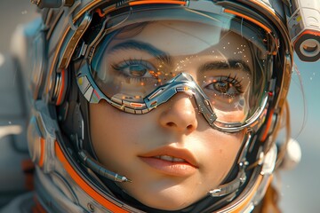 Futuristic Space Exploration Female Astronaut Close-Up - Concept Art for Sci-Fi, Gaming Illustrations, Posters