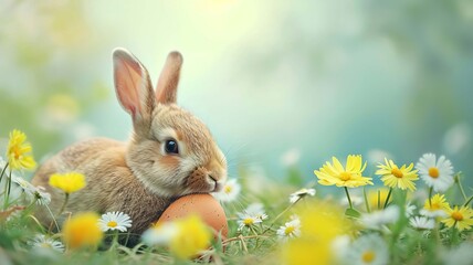 Fototapeta premium bunnies and Easter eggs on a white background. Selective focus. Generative AI,