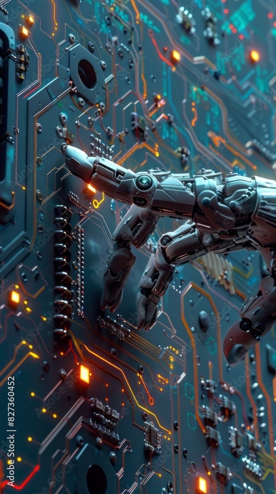 Aufkleber a robot hand is touching a computer chip