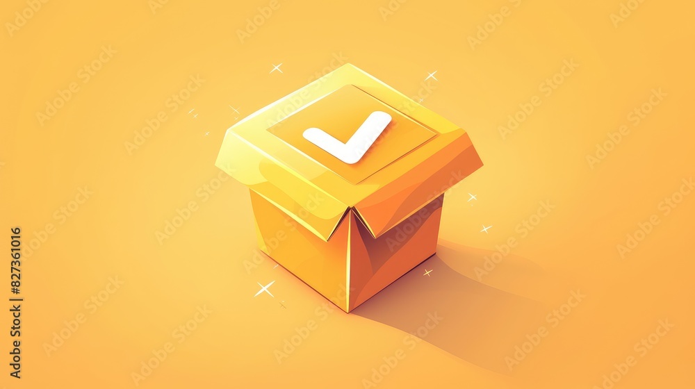 Poster 2d illustration showcasing a three dimensional right checkmark box symbolizing the concept of approv