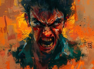 Fototapeta premium Portrait of a man with a red face and a lot of anger