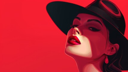 Chic and confident woman with devilish red lips in highres illustration, exuding boldness and style in soft colors.