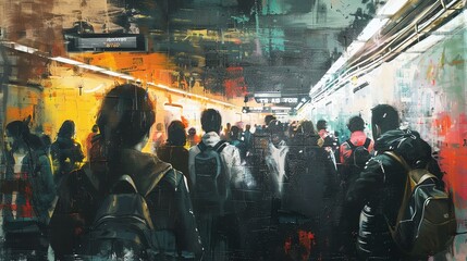 illustration of a busy atmosphere at a subway station
