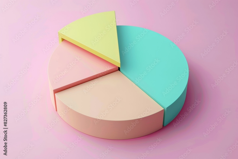 Poster 3d rendering of a colorful pie chart on a vibrant pink background for business and financial analysi