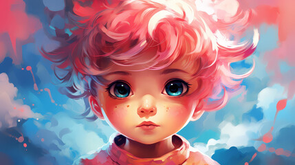 Fototapeta premium Playful Nebula illustration in chibi style with vivid colors and pastel tones.