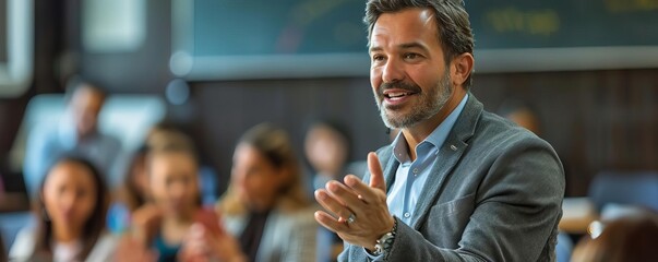 A seminar trainer engaging with attendees during a session on effective communication in business, knolling