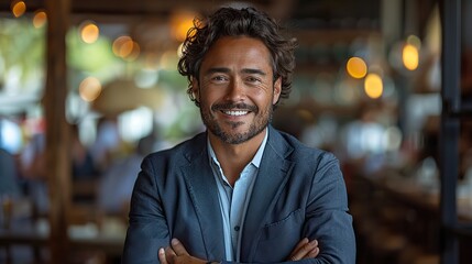 Fototapeta premium a successful businessman poses with his arms crossed and smiles at the camera