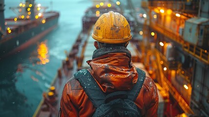 Obraz premium foreman in charge of loading containers from a cargo freight ship for import and export