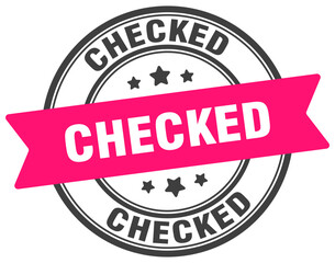 checked stamp. checked label on transparent background. round sign