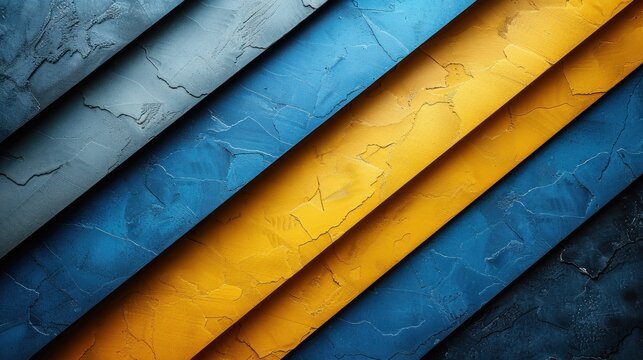 Abstract color papers geometry flat lay composition background with blue and yellow tones.