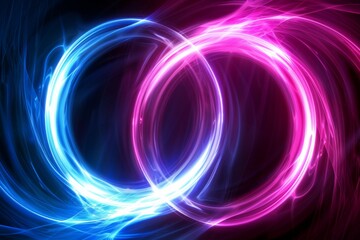 Vivid blue and pink neon glow light circles on dark background