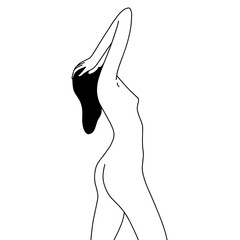 Girl in the shower line. Vector illustration