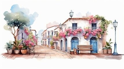 houses in island drawing