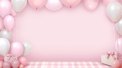 pink background with balloons