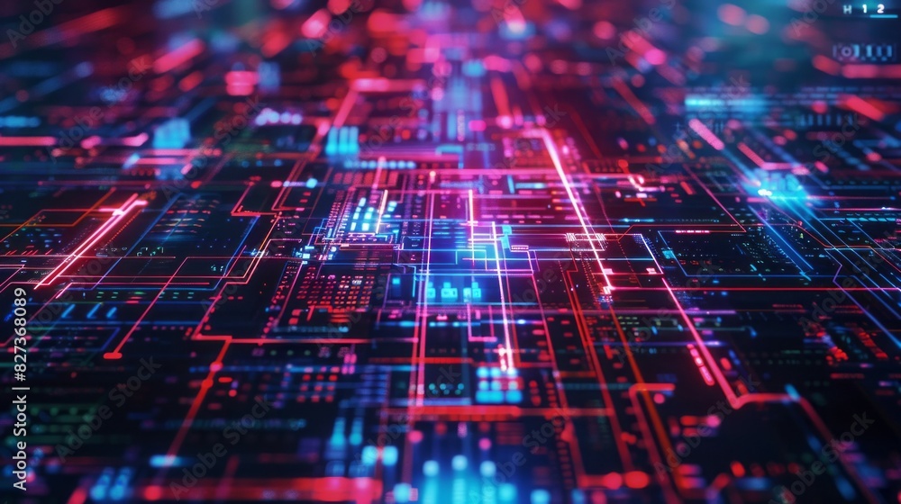 Poster A computer screen with a red and blue background and a blue and red grid